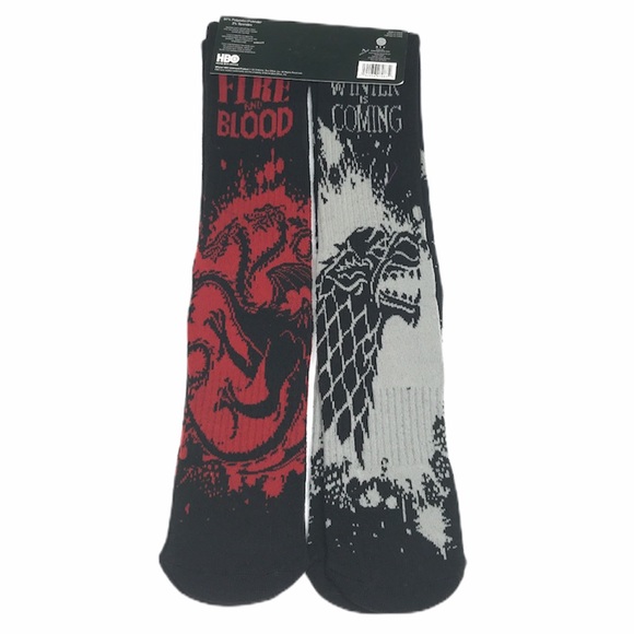 HBO Game of Thrones Crew Socks Black, Red, 2 Pairs - Picture 2 of 9